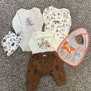 🦊🍁🤎  Baby Boy Orange/Brown/Cream Clothing Set (0-3 months)